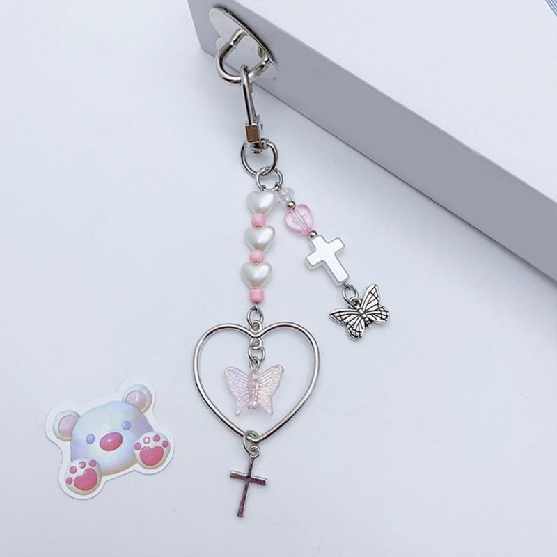 Modischer Herz-Schmetterling-Schleifenknoten-Anhänger Süßes Handy-Lanyard Taschen-Dekoration Tragbares Hänge-Lanyard für Mädchen Frauen