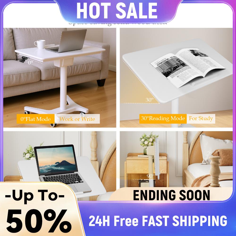 Pneumatic Laptop Standing Desk Height Adjustable Rolling Laptop Desk 90 Degree Tiltable for Home Office Classroom United States