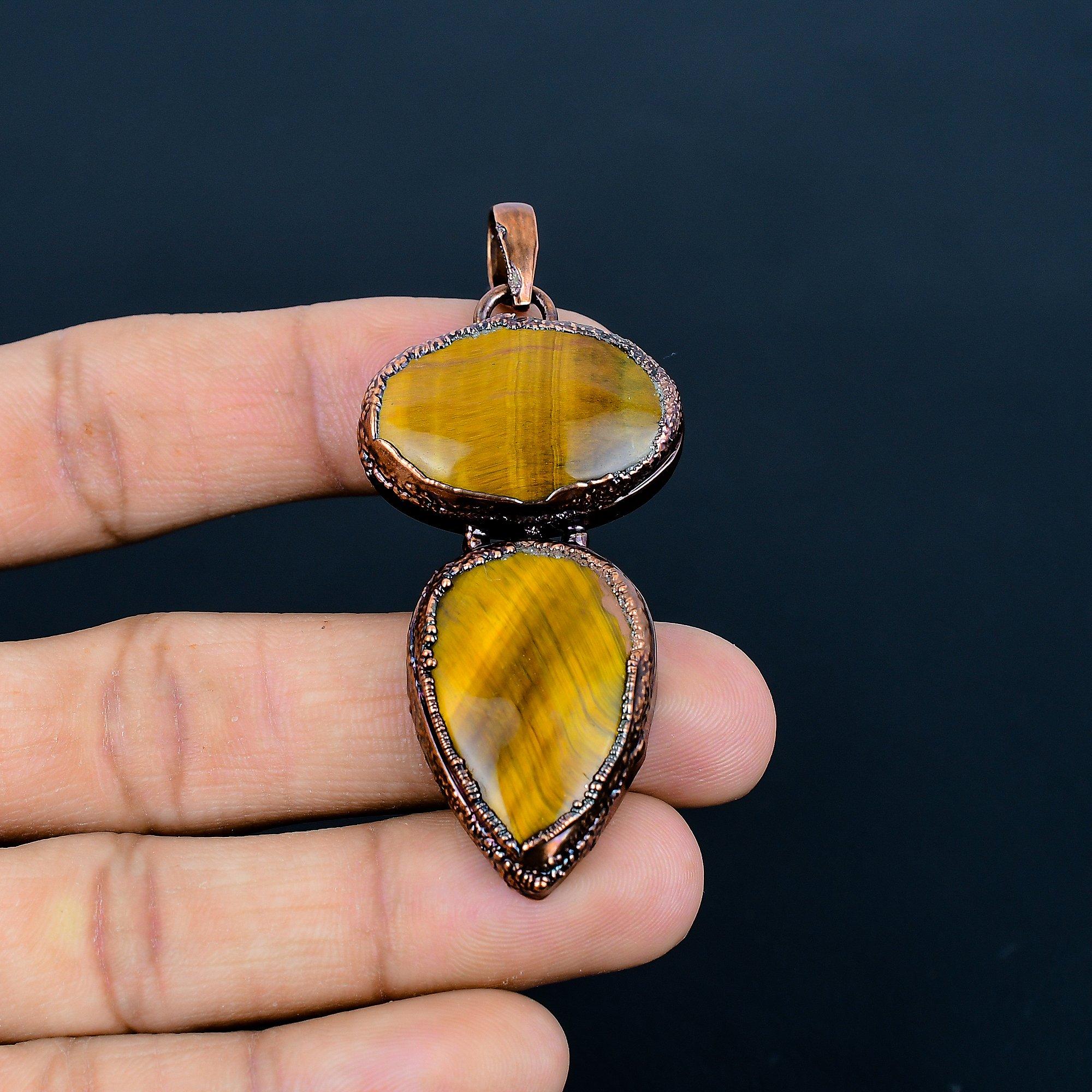 

Tiger s Eye Copper Electroformed Pendant, Handmade Gemstone Pendant Jewelry, Gifts For Wife Brand New Pendant 2.55 Inches