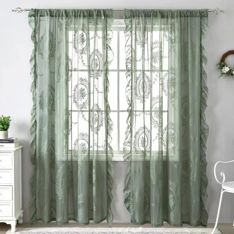 TK French Ruffle Sheer Curtain Bedroom Living Room Lace Fabric Window Door