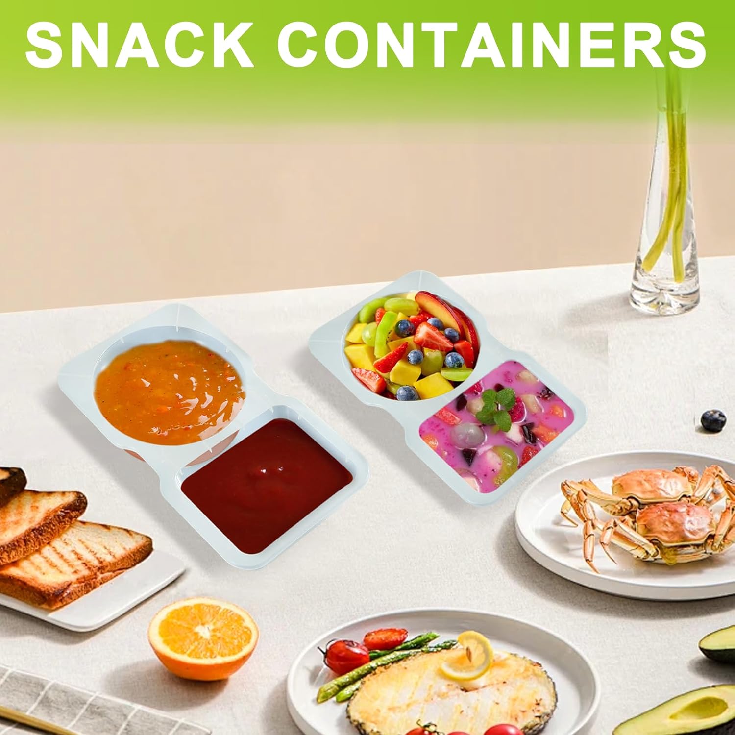 20 PCS Snack Containers with Lid, Leakproof Dipping Containers with 2 Compartments,Reusable Snack Pack Containers, Portion Control Condiment 20