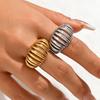 High-End Adjustable Stainless Steel Geometric Hollow Ring for Women