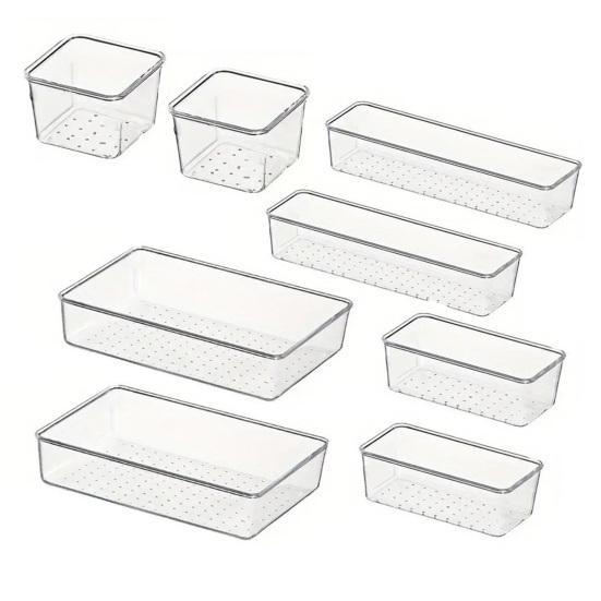 Desktop Storage Box Set Clear Drawer Organizer Stackable Anti-Slip Containers Multi-Size Organizers Set for Makeup Bathroom Kitchen