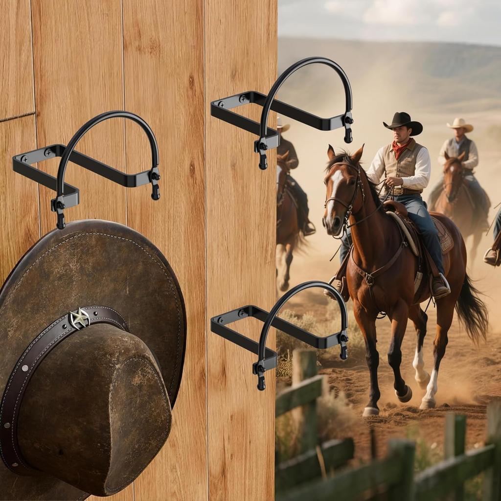 Cowboy Hat Rack 2 Pack, Wall Mount Hat Organizer, Heavy Duty Hat Hanger for Western Home Decor.