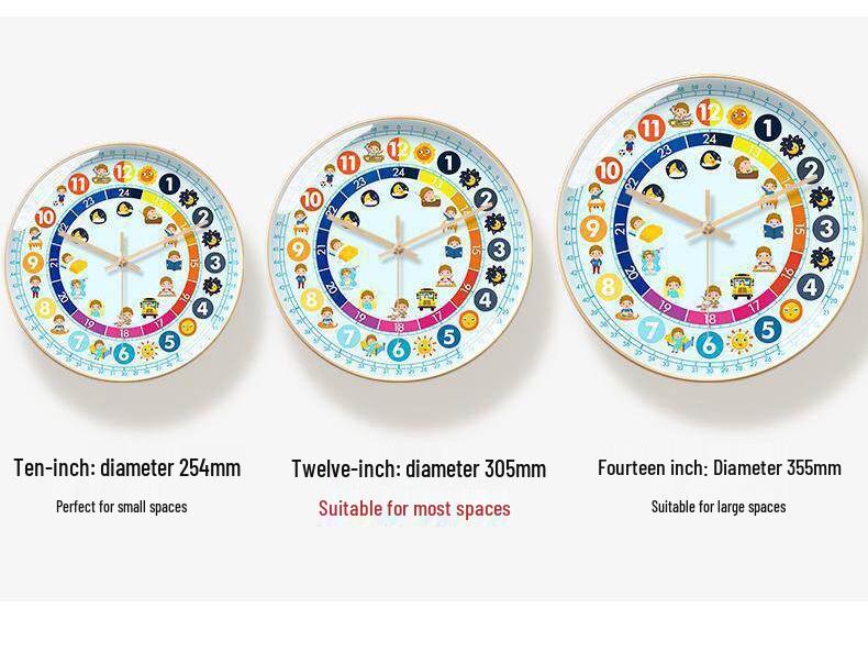 Kids' Educational Cartoon Wall Clock for Learning Time - Silent Clock for Children's Bedroom and School