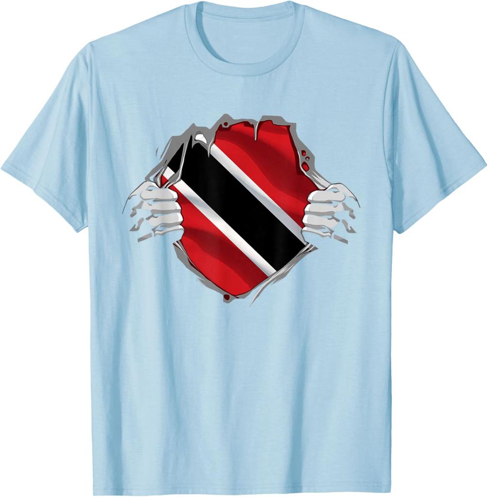 Trinidad Flag Ripped Shirt Trini Roots Men's Graphic Print Cotton Short Sleeve Casual T-Shirt