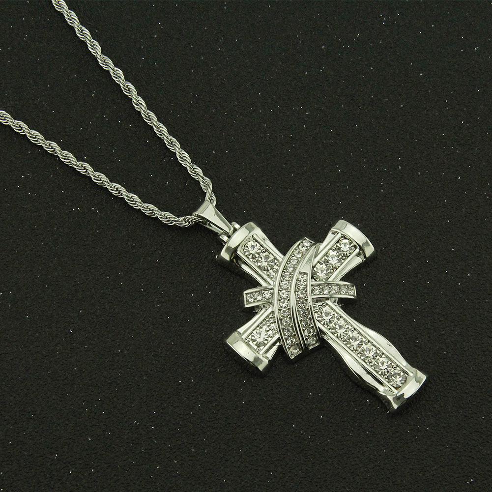 Men's Diamond-Studded 3D Cross Pendant Necklace - European & American Hip-Hop Style
