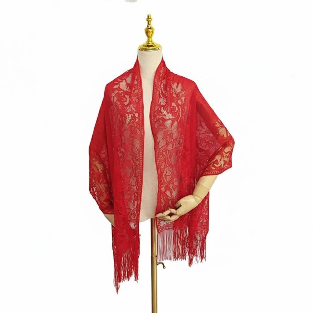 Fashion Tassel Patchwork Women Tulle Shawl Hollow V-Neck Cardigans Lace Scarf Shawl Multicolored Evening Prom Cape Cosplay