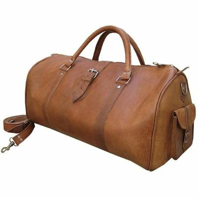 Men's Leather Bag Travel Duffel Vintage New Genuine Men Gym Goat Brown Luggage
