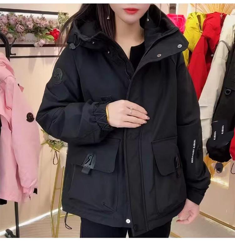 Women’s Short Hooded Windproof Jacket With Big Pockets Workwear Coat