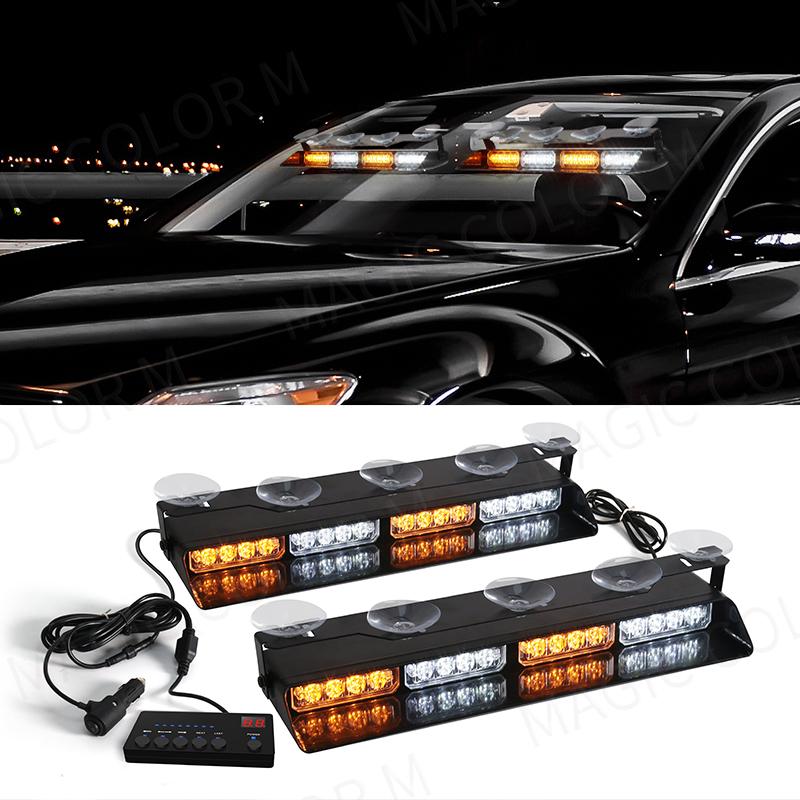 2-in-1 32 LED Car Strobe Lights For Emergency Flash Warning Lamp Windshield Bar Red Blue Amber White Waterproof Auto Assembly