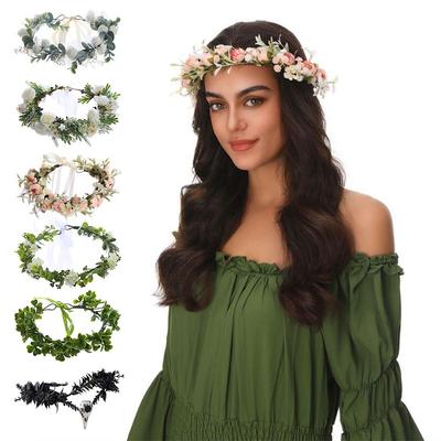 Fashion Costume Cosplay Fairy Flower Leaf Headbands Photoshoot Simulated Black Flower Antler Crown Elven Princess Tiara Wedding