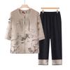 Elegant Chinese Summer Outfit: Short-Sleeved Top & Two-Piece Set for Middle-Aged and Elderly Women