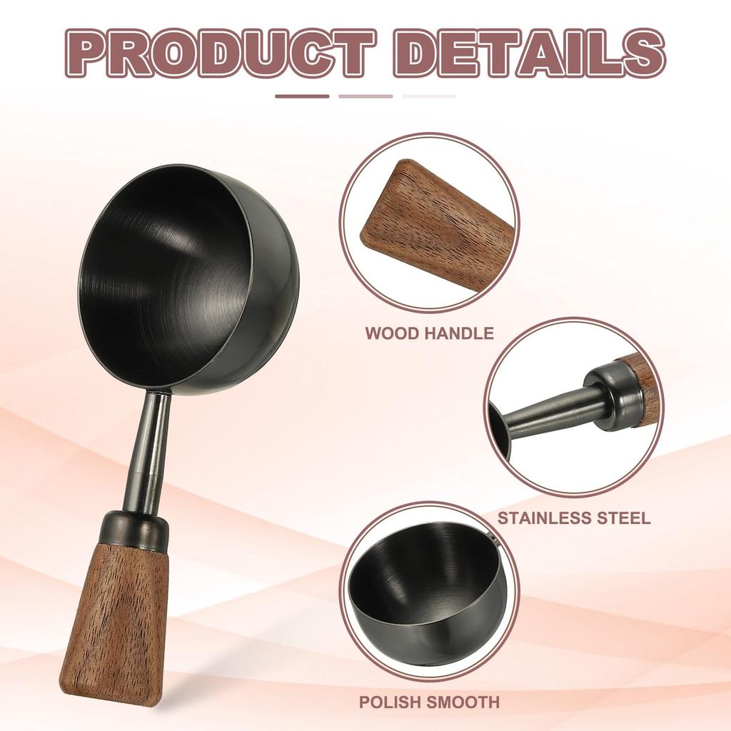 Uxcell Coffee Measuring Spoon, 1.4" X 0.8" 30ml Stainless Steel Coffee Scoop with Wooden Handle for Ground Coffee or Tea, Black