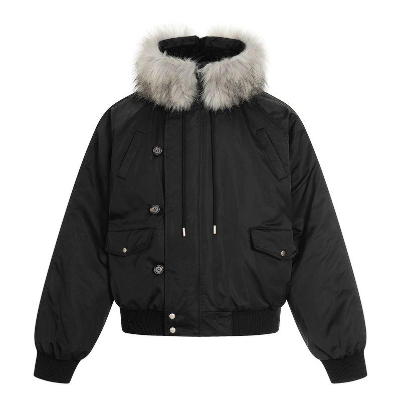 Blaexit Gray Wolf Fur Collar Ma1 Parka Men's Thickened Mountain Eagle Jacket with Fleece Lining Warm Workwear Cotton Coat