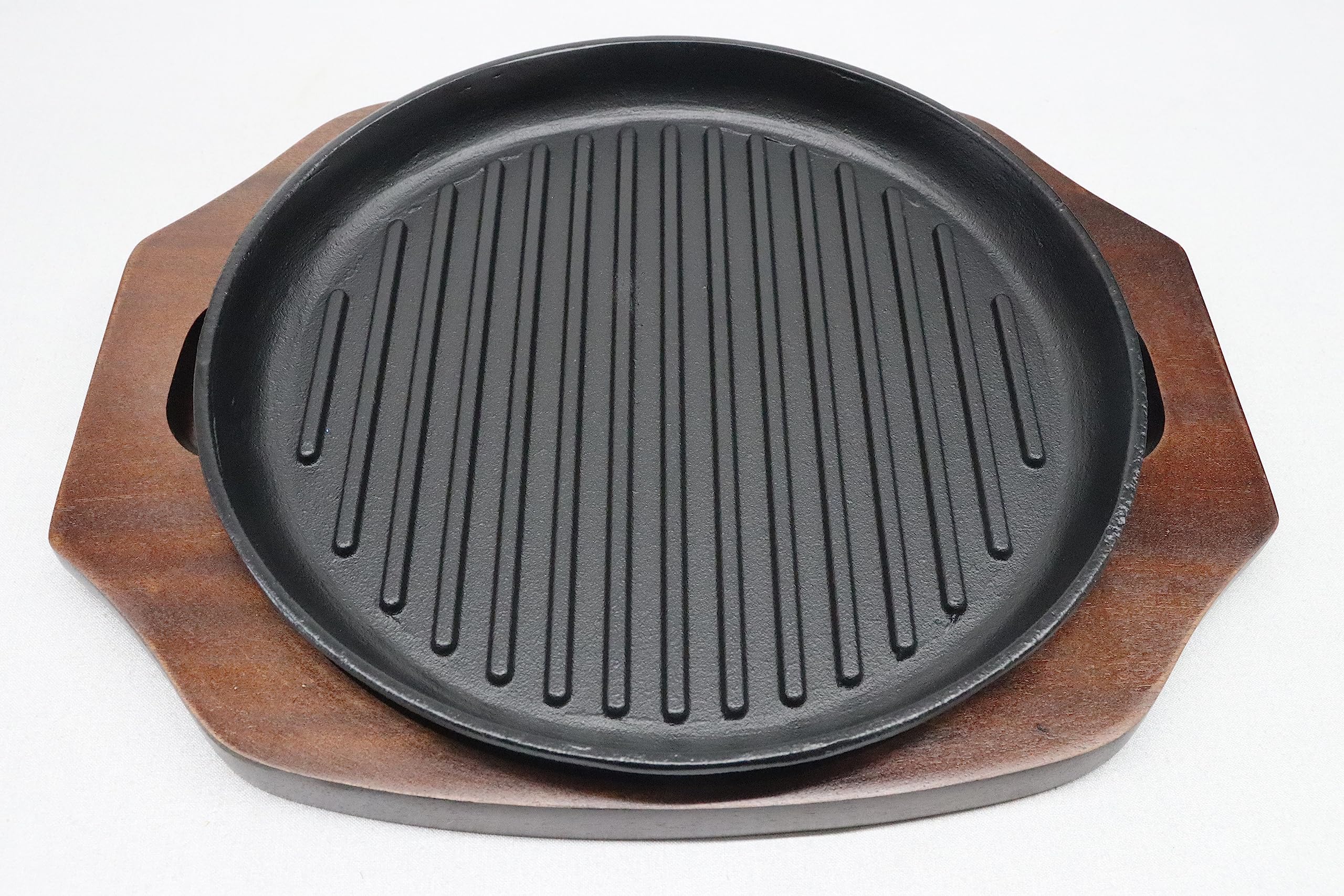 Castle Enterprise Asahi Steak Plate (with wooden base), Cast Iron, Round, 22cm, Commercial Use