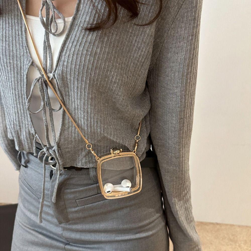 Gold Lock Buckle Transparent Shoulder Bag with Chain Strap Small Clutch Purse  Summer Season