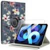 Coque + Verre Trempé - E.F.Connection - iPad Air 4/5 10,9 Pouces - Etui Rotatif 360 - Motif Fleur
