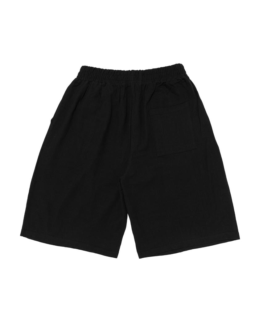 CARGOBROS Linen-Like Pintuck Wide Shorts (Black)