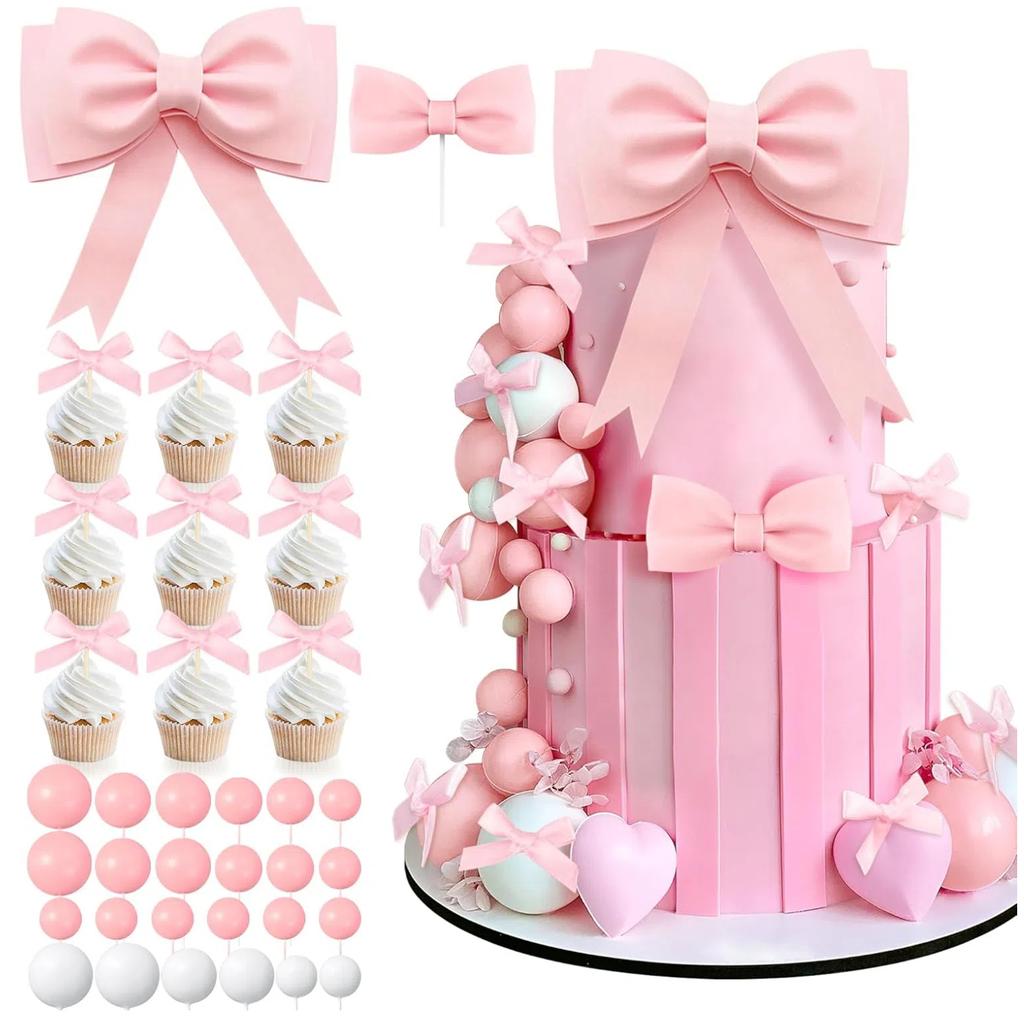 Oversized Pink Bow Cake Toppers for Girls EVA Foam Bowknot Princess Cake Decorations Wedding Cake Topper for Baby Shower
