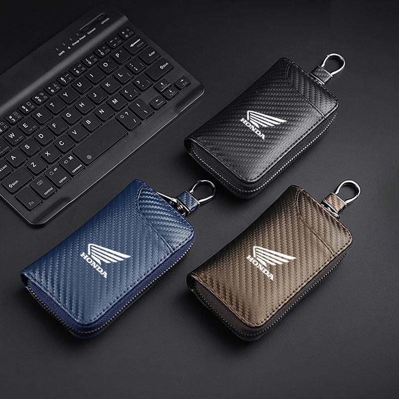 Carbon Fiber Keychain Unisex Key Bag Multifunction Organizer Wallet Holder For Honda CB400 CB650F CBF CBR250RR CRF SH300 NC750 FL3
