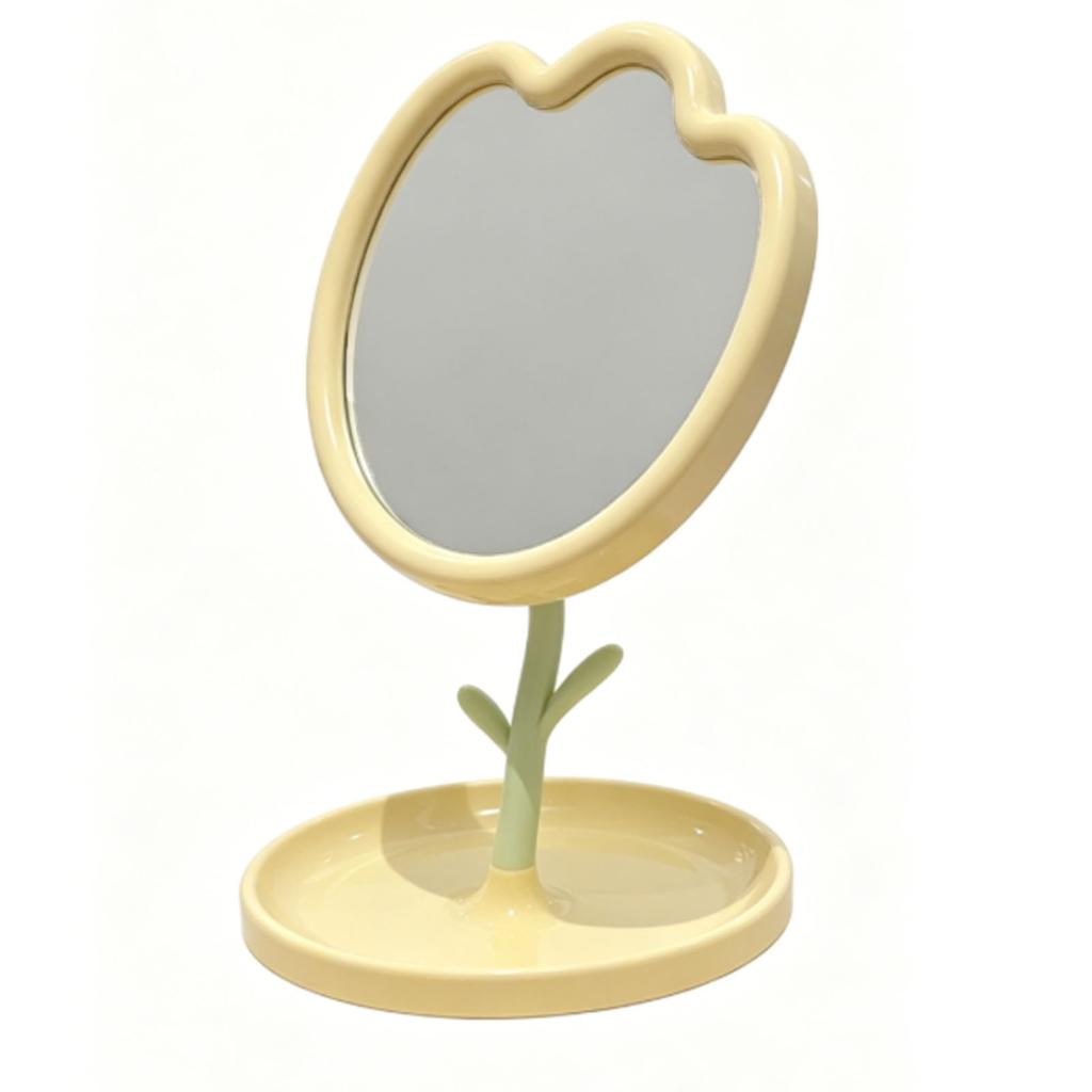Makeup Mirror Desk Rotating Flower Shaped Clear Imaging Tabletop Vanity Mirror for Office Bedroom Yellow