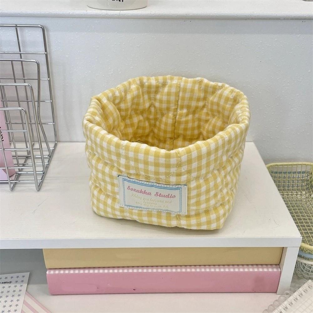 Plaid Stripe Grid Fabric Storage Basket Washable Desk Organize  Kitchen Supplies