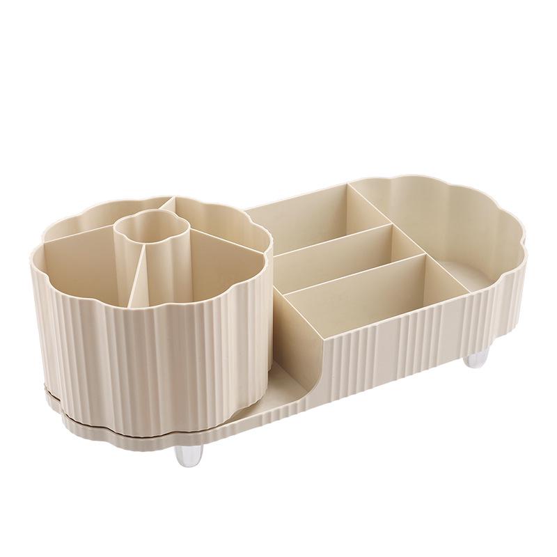 Rotating Cosmetic Organizer: Large Capacity Desk Storage & Lipstick Holder with Brush Compartments.