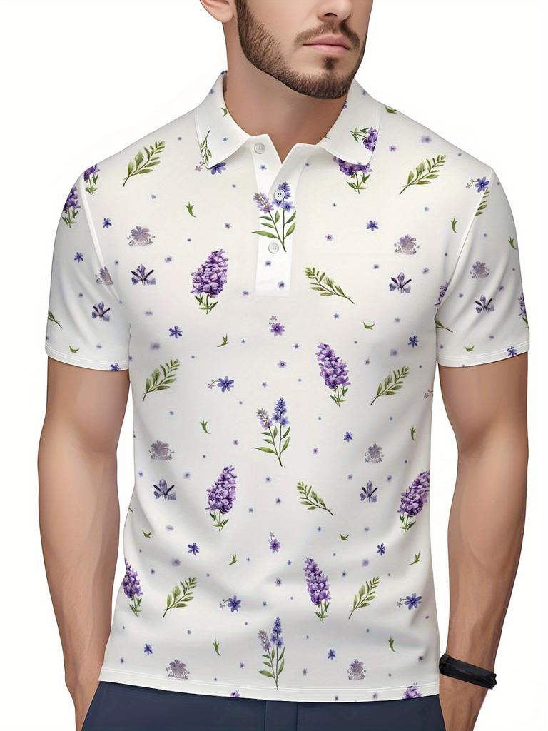 Men'S Short-Sleeve Polo Shirt with Flat Digital Print Pattern - No Texture