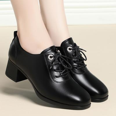 4.5cm New Soft Leather Shoes with Soft Soles Middle-aged Women's Shoes with British Style Deep Mouth and Square Head