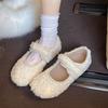 Fashion Autumn Woolen Fur Women Warm Cotton Flats Shoes Concise Outdoor Soft Sole Shoes Ladies Comfort Mary Jane Shoes
