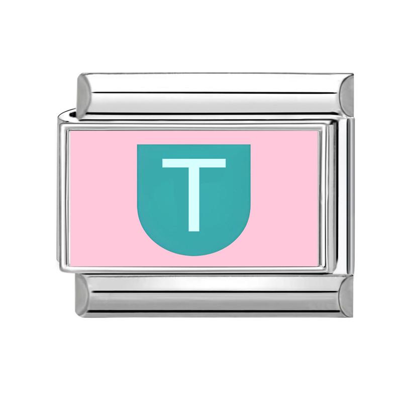 New Lovely 26 English Letter Pink Italian Charm Links Fit 9MM Stainless Steel Bracelet Women Men DIY Birthday Making Gift