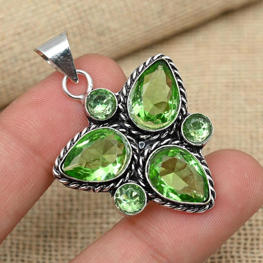 Grønn ametyst edelsten 925 sterlingsølv håndlaget smykker jubileumsgaveanheng