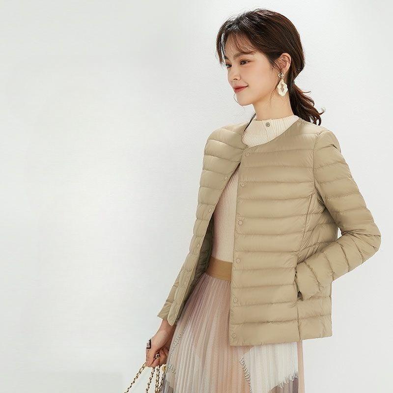 Women's V Neck Long Sleeve Lightweight 90% White Duck Down Jacket Inner Liner Coat