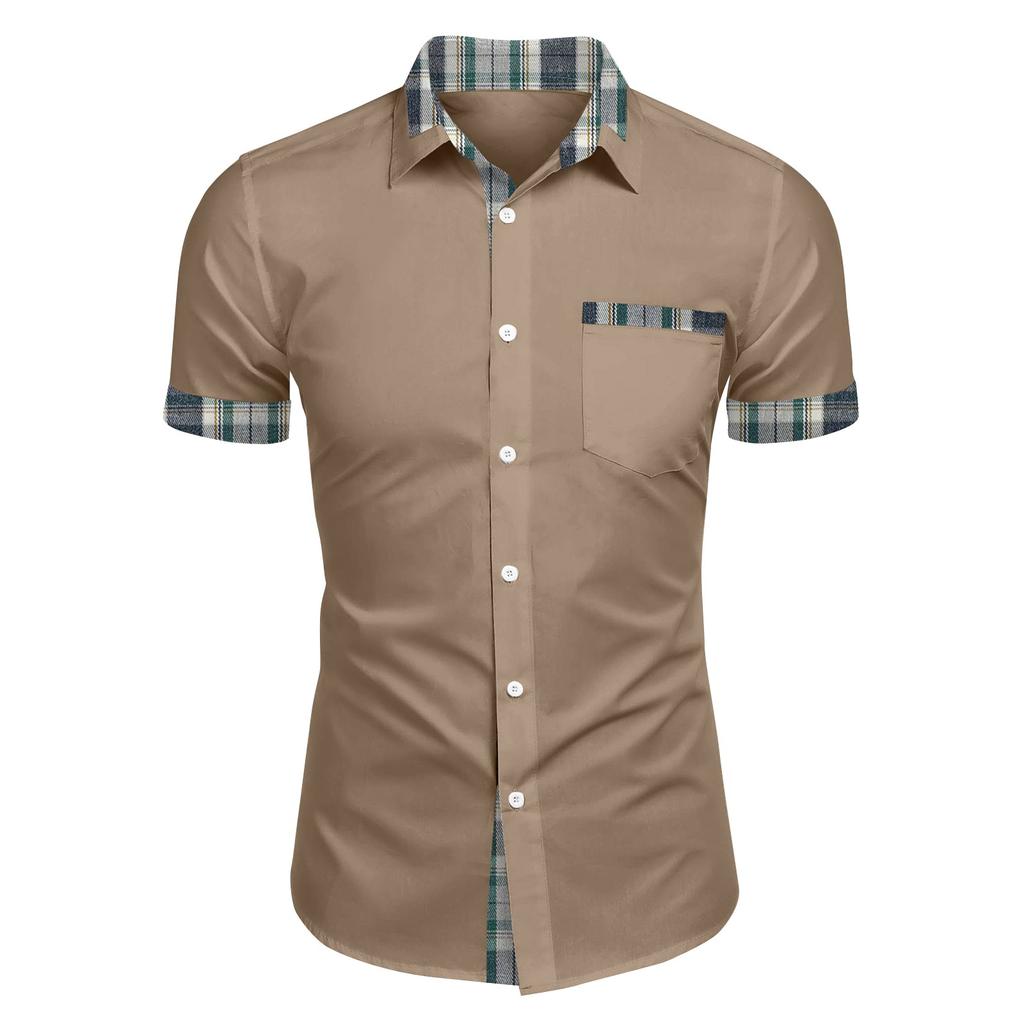Men's Plaid Printed Button Short Sleeve Shirts Men's Casual Fashion Short Sleeve Shirts