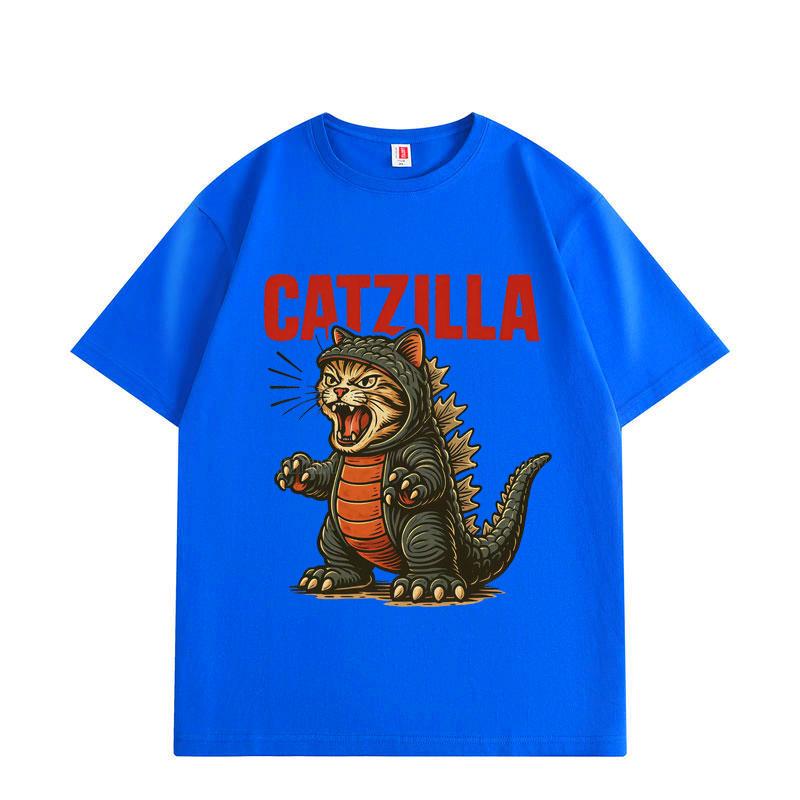 Catzilla Funny Cat Meme Graphic T Shirts Harajuku Japanese Style Short Sleeve T-shirts Fashion Cartoon Oversized T-shirt Unisex