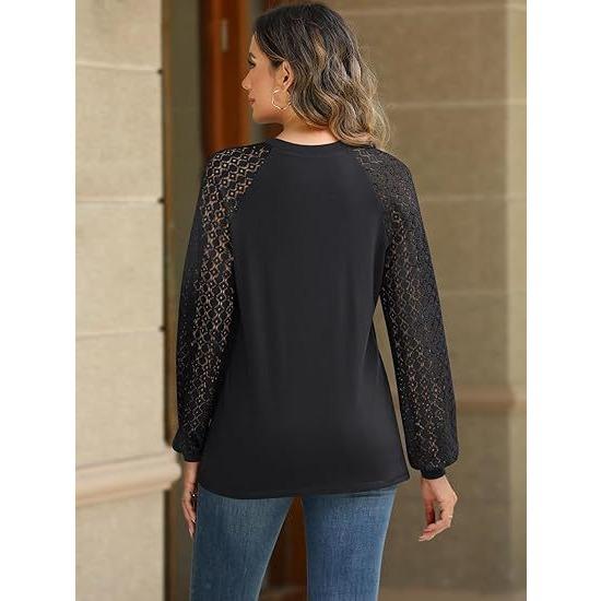 GMXIA Fall New Women's Long Sleeve Shirt for Women Lace Top Casual Autumn Knit Shirt