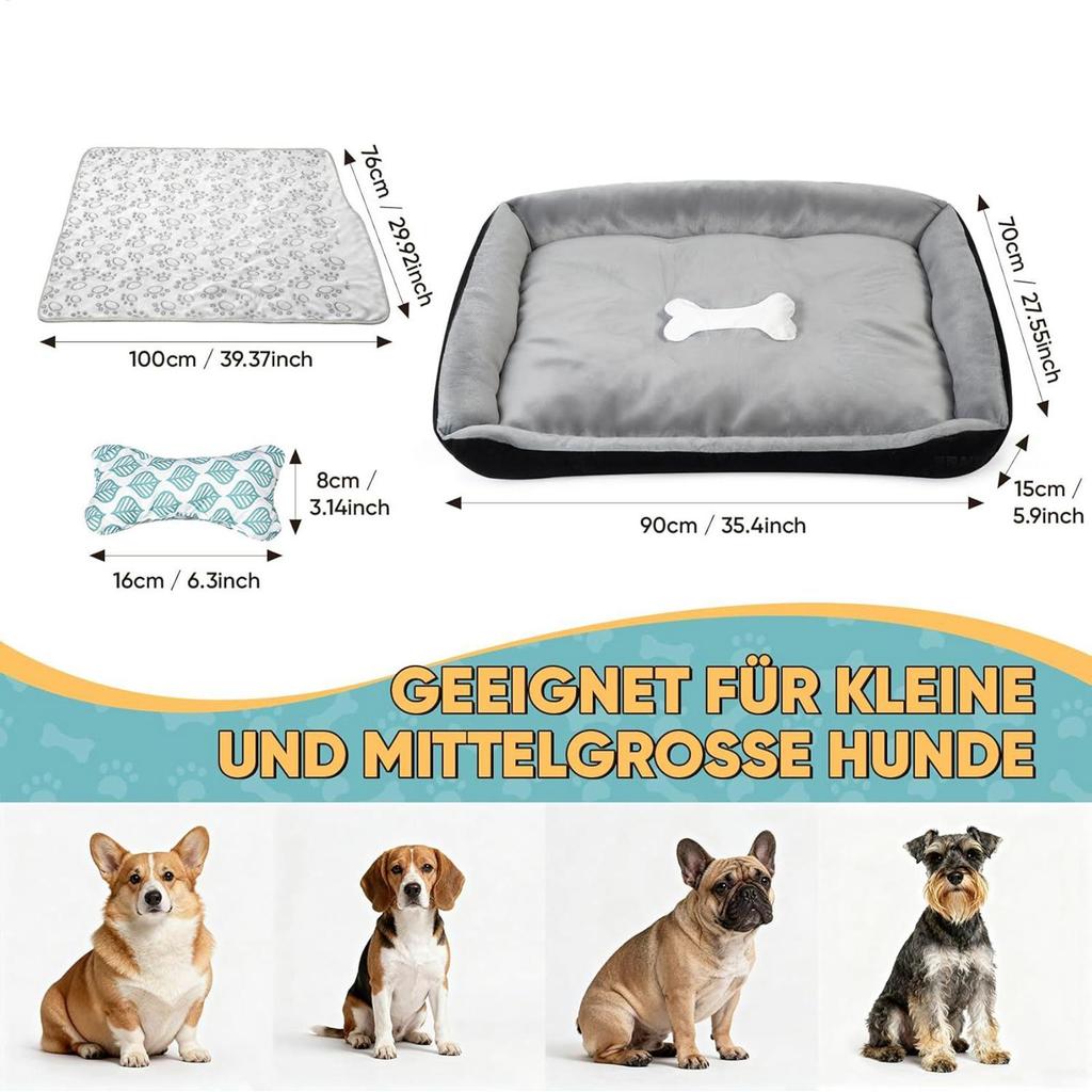 Washable Dog Bed With Blanket Non-Slip Washable Calming Thick Dog Bed Warm Sleeping Mat For Puppy Cat Small Medium Large Pet