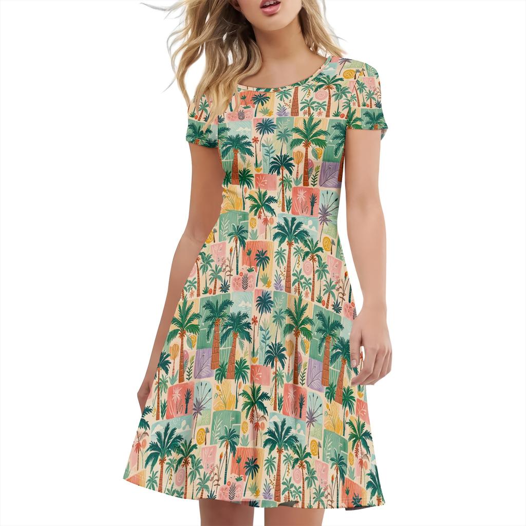 Dámské ležérní letní tričkové šaty s krátkým rukávem, volné šaty, módní styl, univerzální styl, oblečení