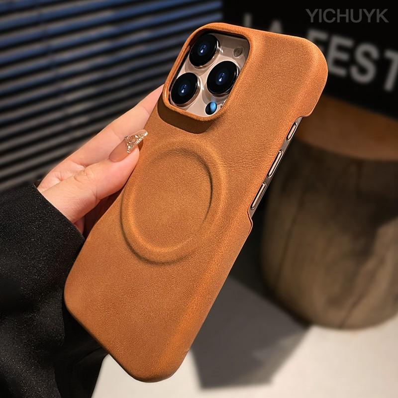 Magsafe Wireless Charging Retro Leather Phone Case For iPhone 16 12 13 14 15 16 Pro Max Plus Magnetic Bumper Cases Cover