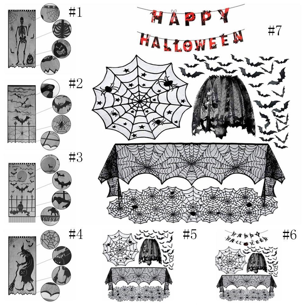Cloth Halloween Door Curtains Table Flags Spider Web Tablecloth  Halloween
