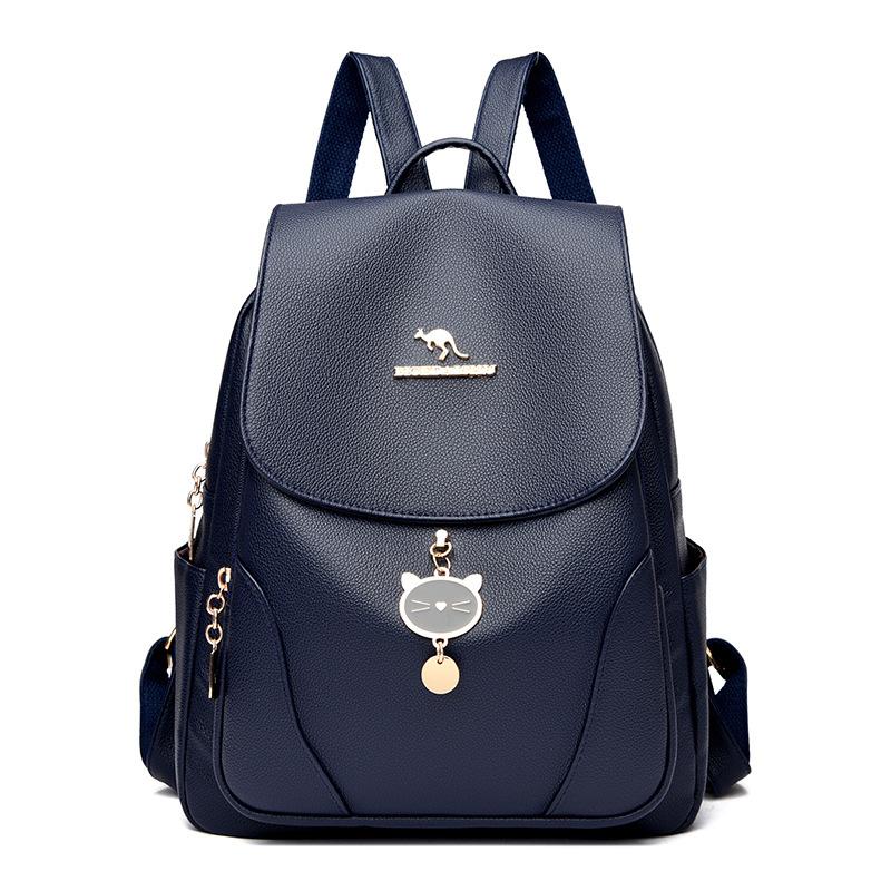 Schoolbag Backpack Women's 1011 Summer New Korean Version Simple Fashion Shoulder Women's Bag Soft Leather Backpack Travel School Bag