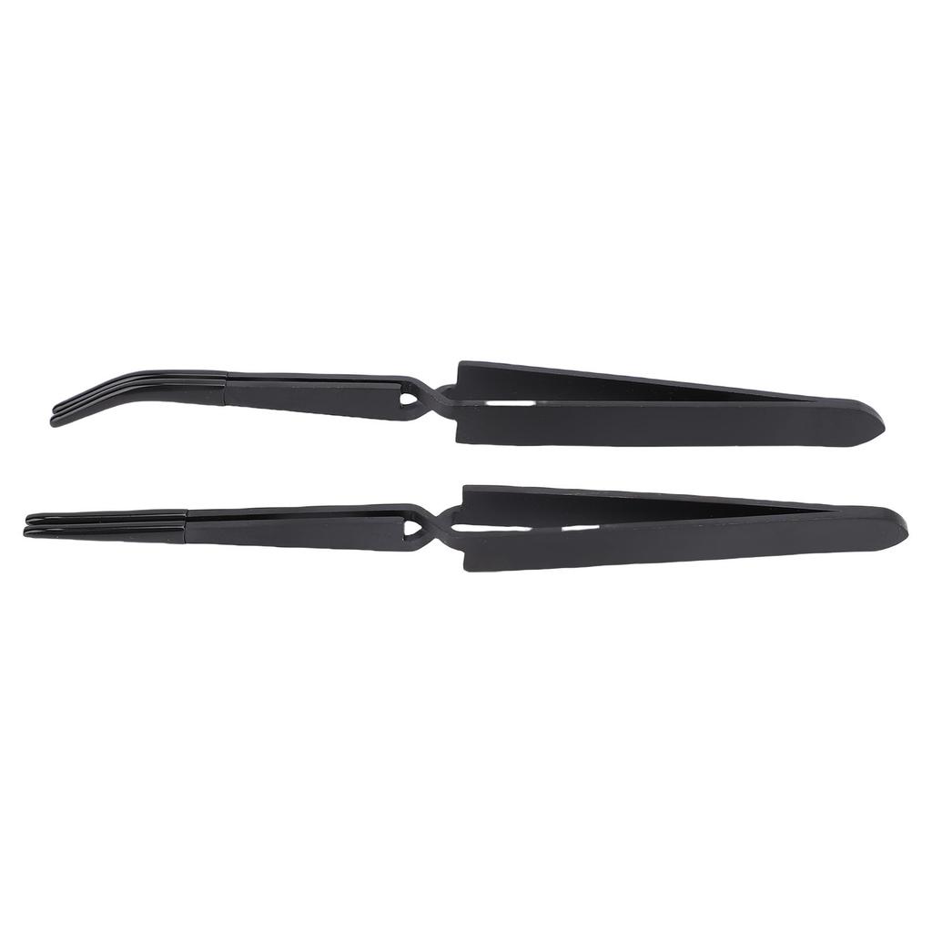 2pcs Reverse Tweezers Black Stainless Steel Silicone Craft Tweezers for Professional Nail Technicians and Personal Home