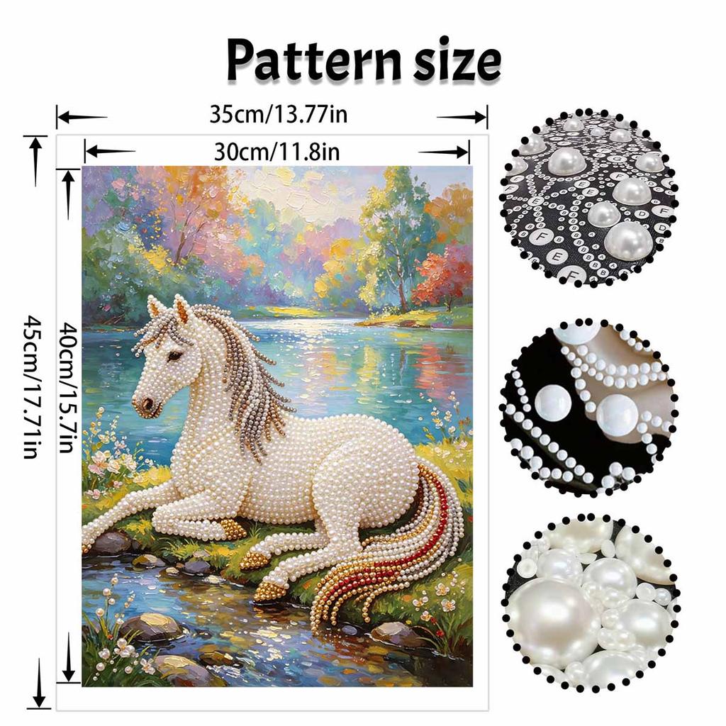 Elegant Horse Pearl Kit 5D DIY Round Rhinestone Art for Adults Relaxing Handmade Wall Decor National Day Gift Frameless Design