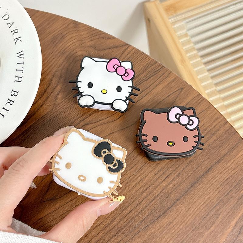 Cartoon Kt Cat Flip Mirror Mobile Phone Airbag Bracket Paste Type Portable Makeup Mirror Retractable Ring