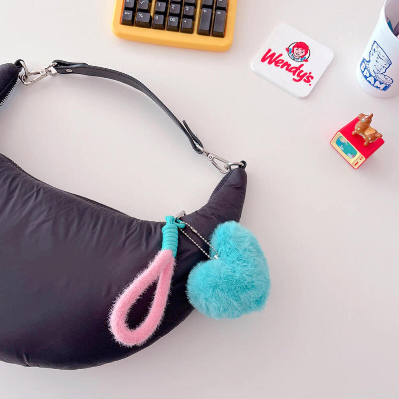 Heart Angora Strap Keychain (2 Colors) (1) Pink heart keychain