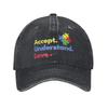 Unisex Autism Awareness Respect Love Support  Print Hat Vintage Distressed Denim Washed  Baseball Cap Adjustable