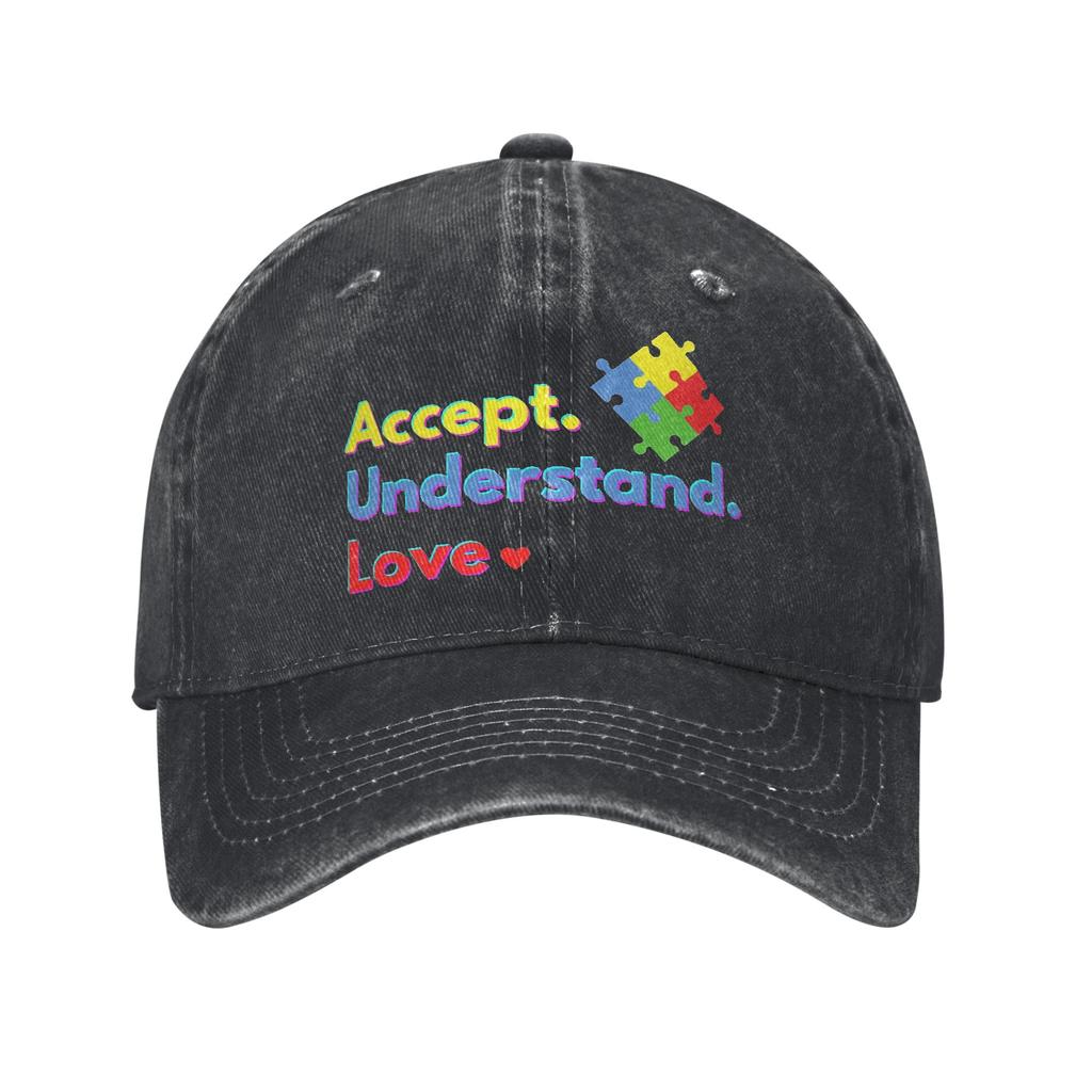 Unisex Autism Awareness Respect Love Support Print Hat Vintage Distressed Denim Washed Baseball Cap Adjustable