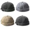 Washed Denim Hip Hop Hat Solid Color Bonnet for Men Skullcap Brimless Cap Running Hiking