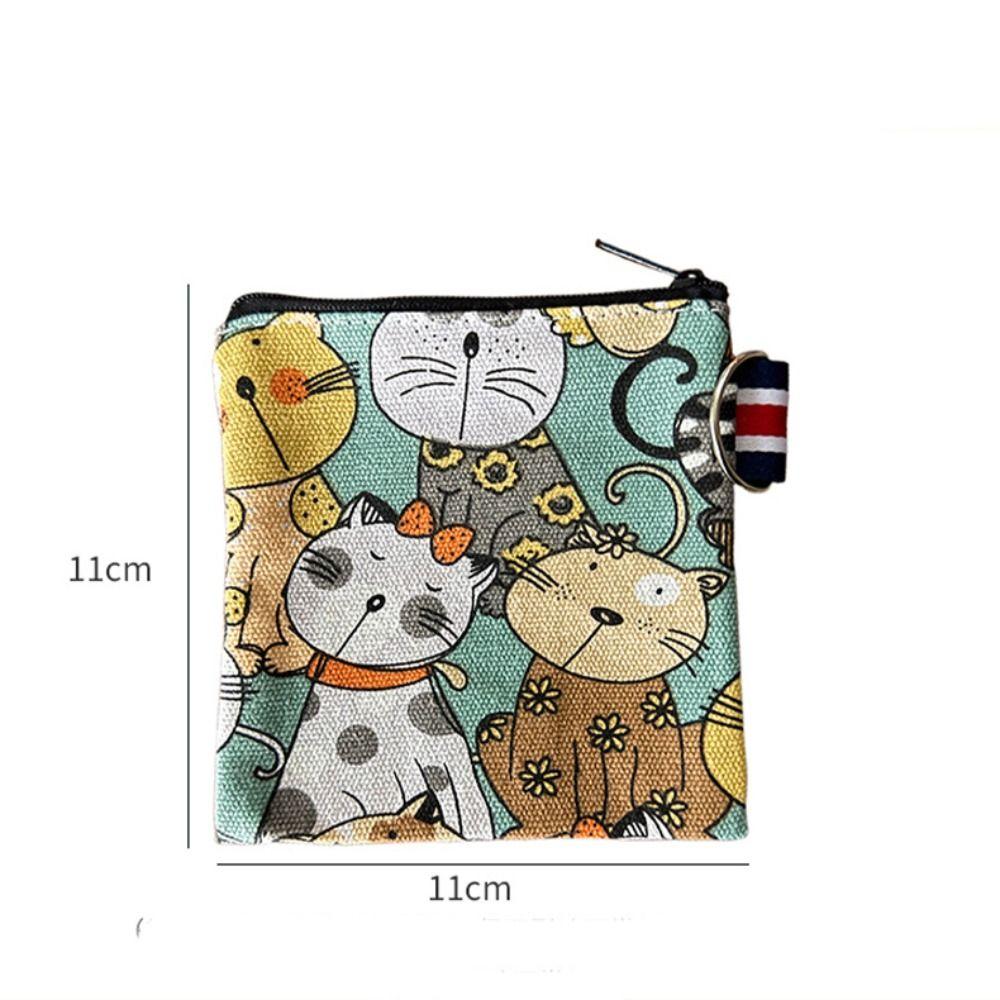Cartoon Canvas Coin Purse Mini Zipper Wallet Cat Prints Money Pocket Women Girls